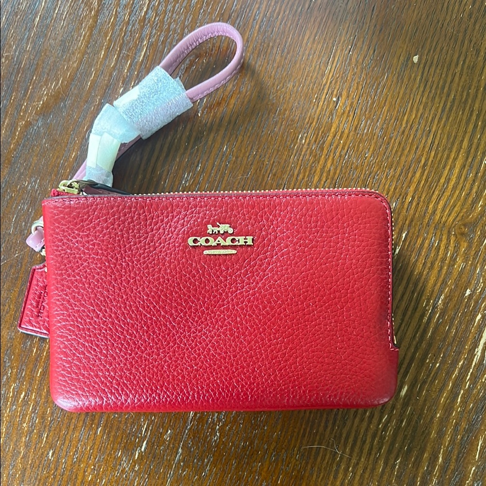 Coach Double Corner Zip Wristlet Colorblock Red, Pink and White No. 91622 NWT